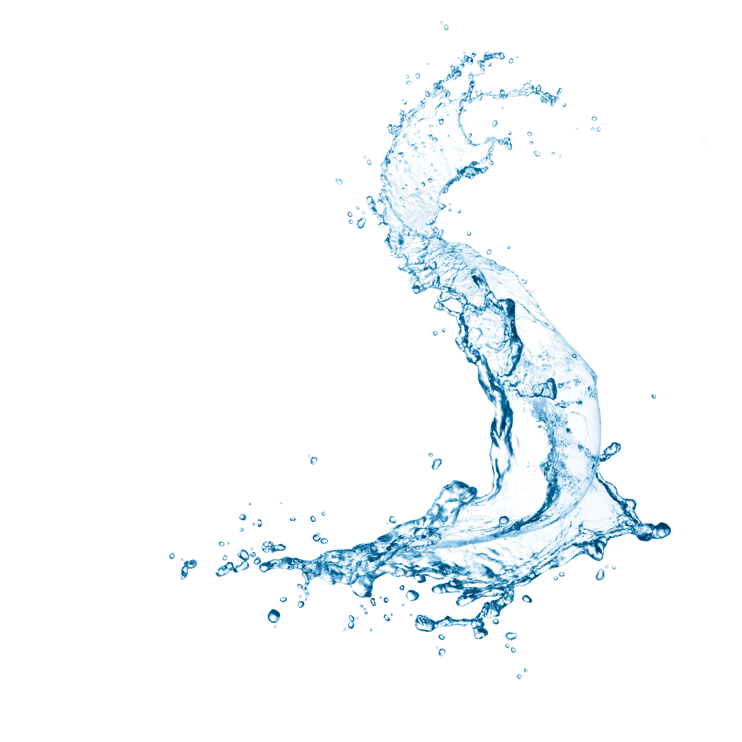A splash of water in an S-shape on a white background